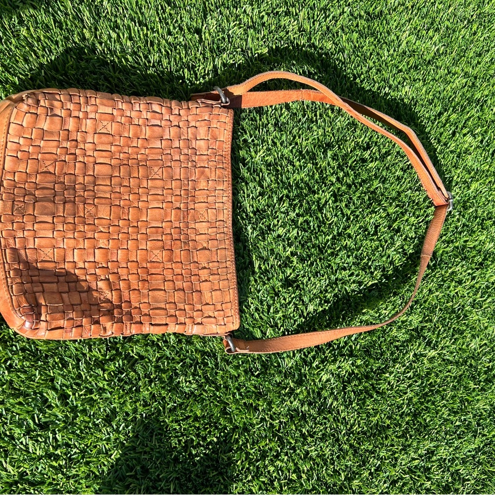 Anthropologie Valencia Brown Woven Leather Shoulder Bag